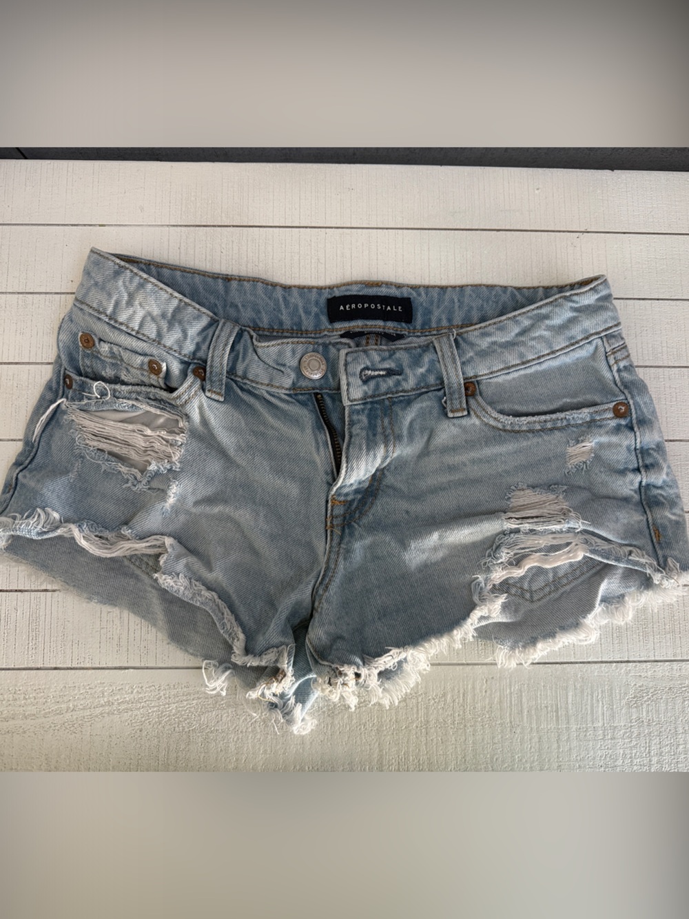 Aeropostale Light Wash Distressed Denim Cutoff Shorts